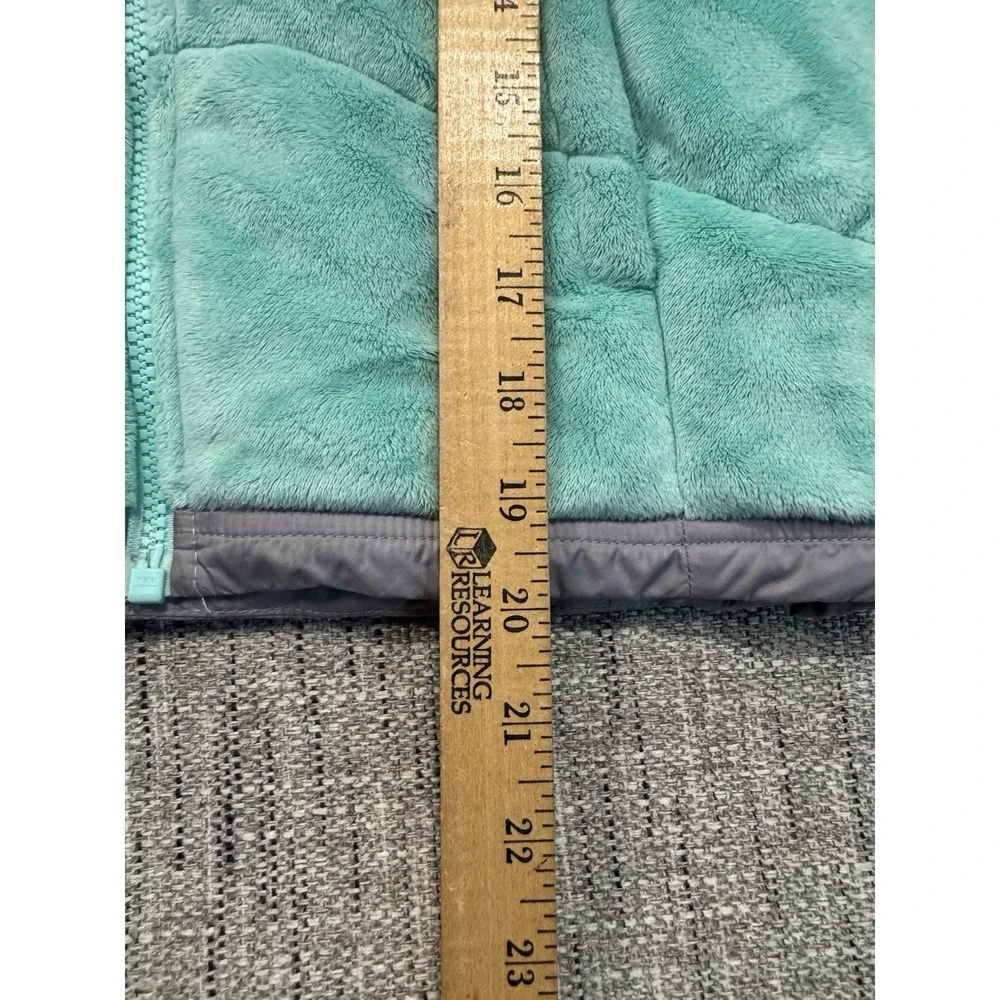 North Face Jacket Girls XL‎ Green Fuzzy Reversible Hooded Colorblock Windbreaker